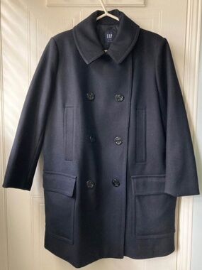 Navy long double-breasted winter coat